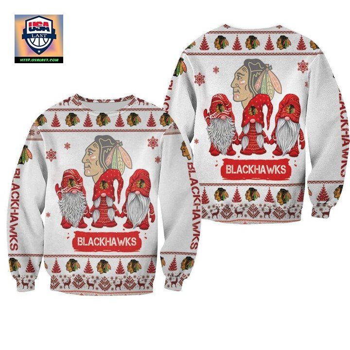 Christmas Gnomes Chicago Blackhawks Ugly Sweater Christmas 3D Sweater