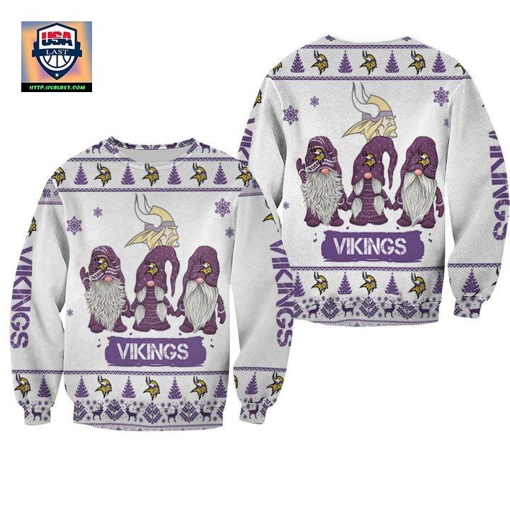Christmas Gnomes Minnesota Vikings Ugly Sweater Christmas 3D Sweater