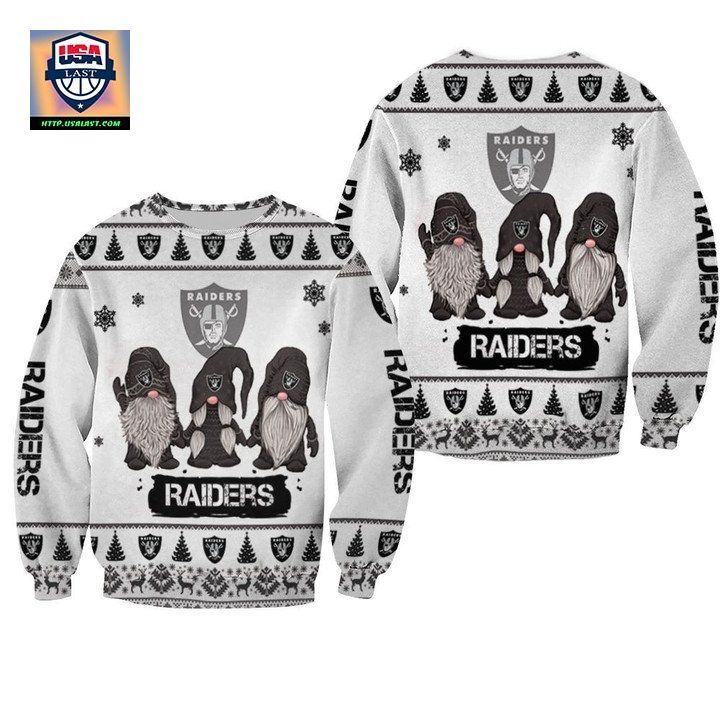Christmas Gnomes Oakland Raiders Ugly Sweater Christmas 3D Sweater