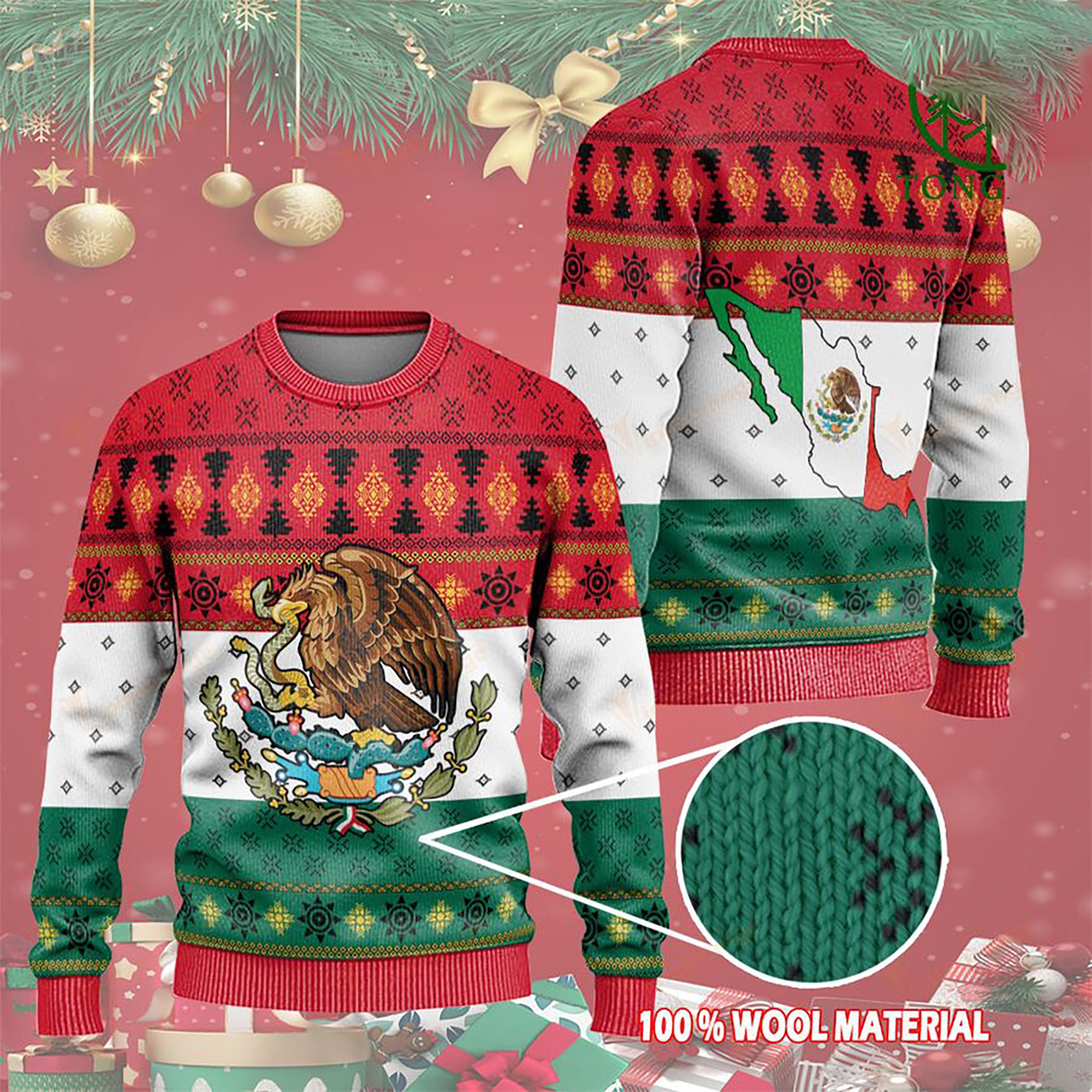 Christmas Mexico Coat Of Arms Ugly Christmas Sweater