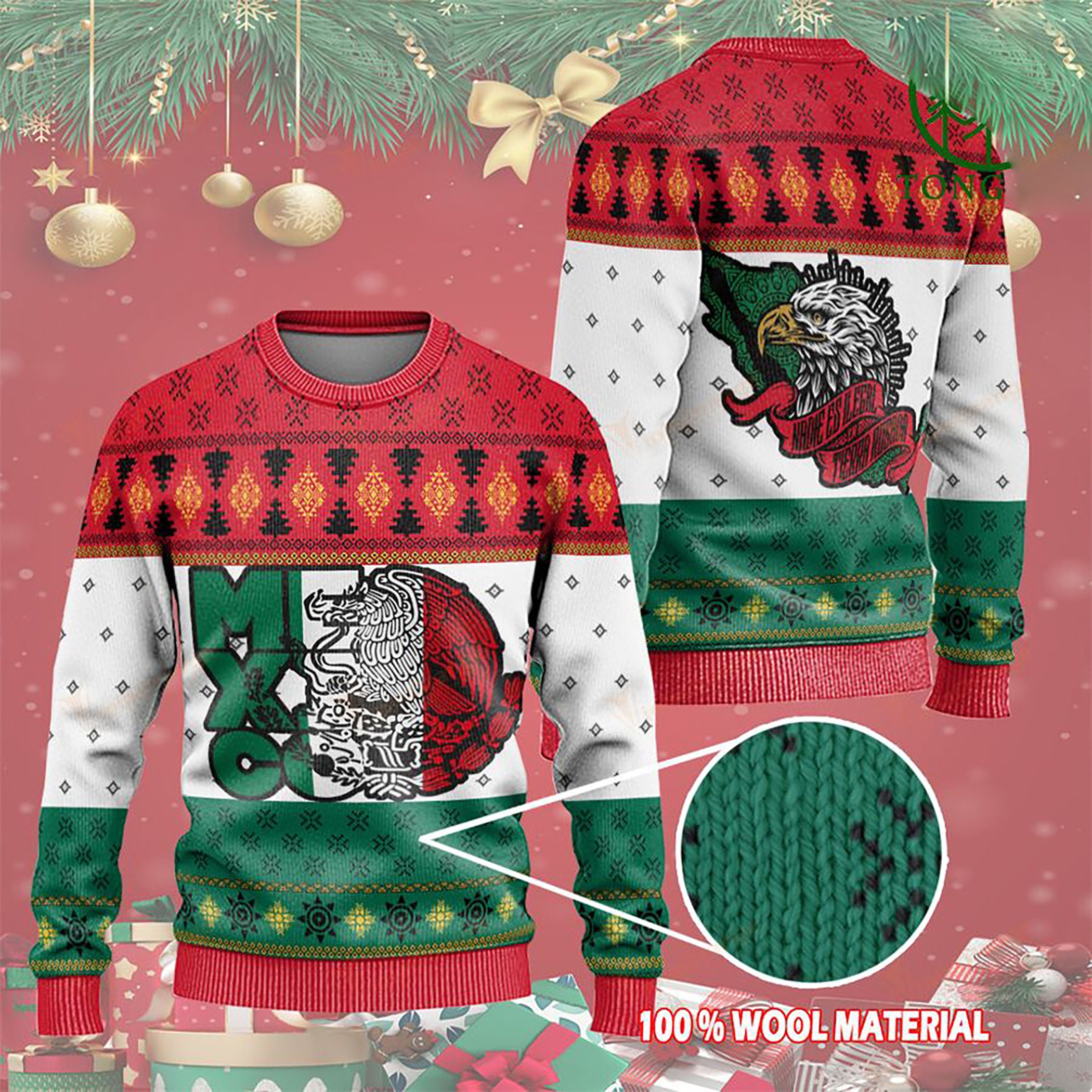 Christmas Mexico Flag Ugly Christmas Sweater