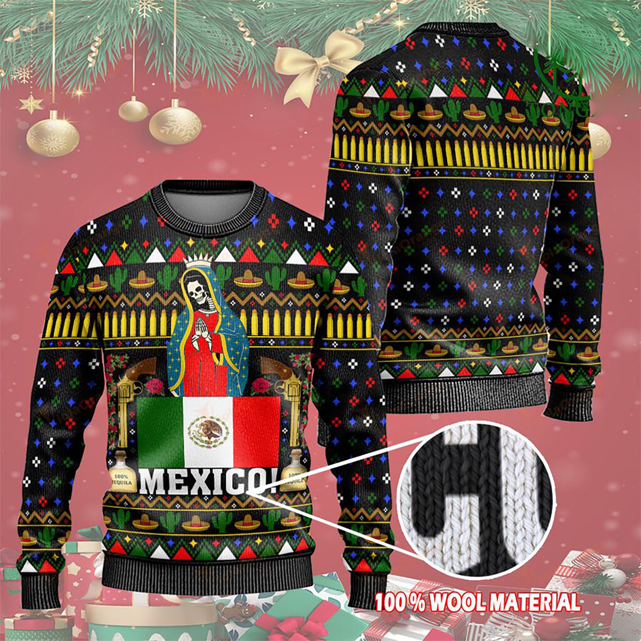 Christmas Mexico Maria Von Guadalupe Ugly Christmas Sweater