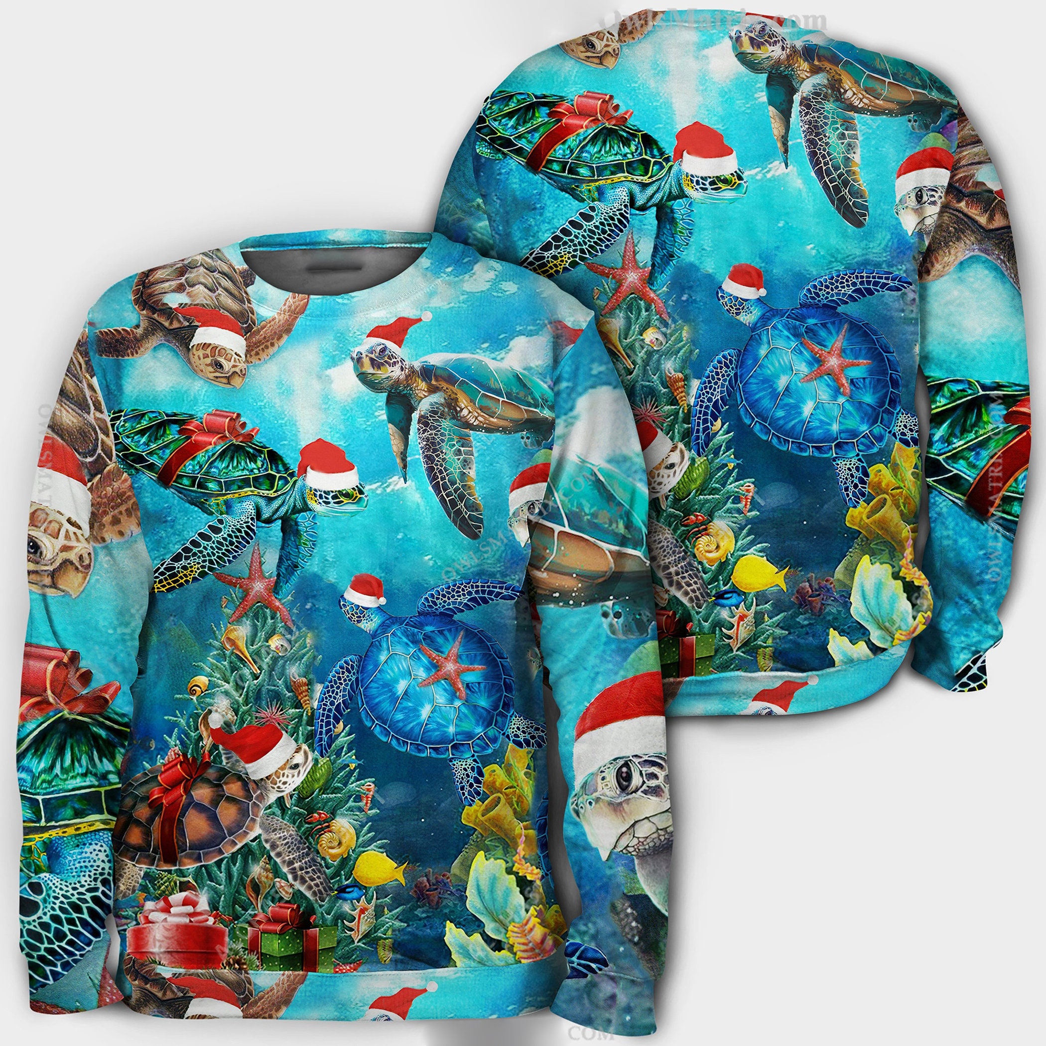 Christmas Santa Turtle To Ocean Ugly Christmas Sweater