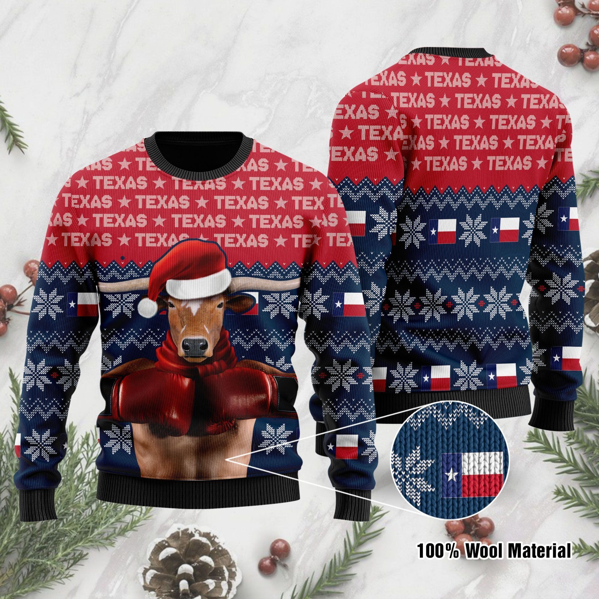 Christmas Texas Boxing Longhorn Ugly Christmas Sweater For Texas People On Christmas Days