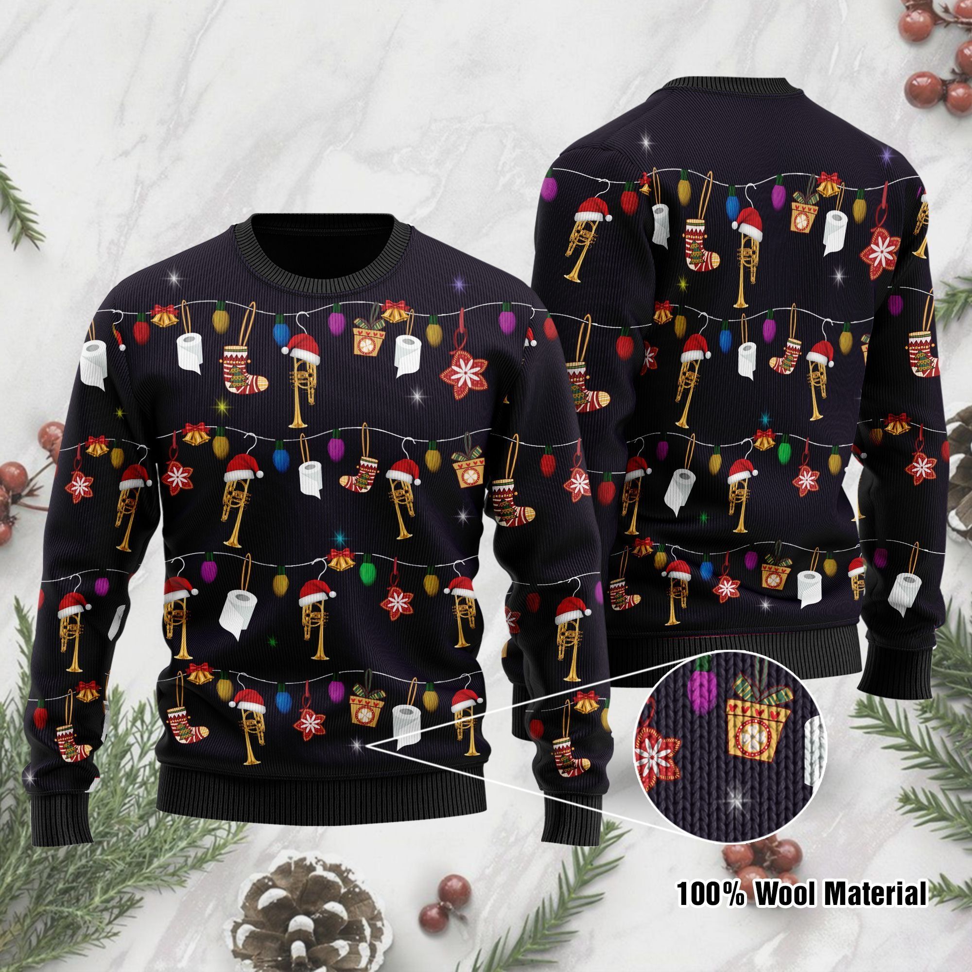 Christmas Trumpet Ugly Christmas Sweater For Trumpet Lovers On Christmas Days
