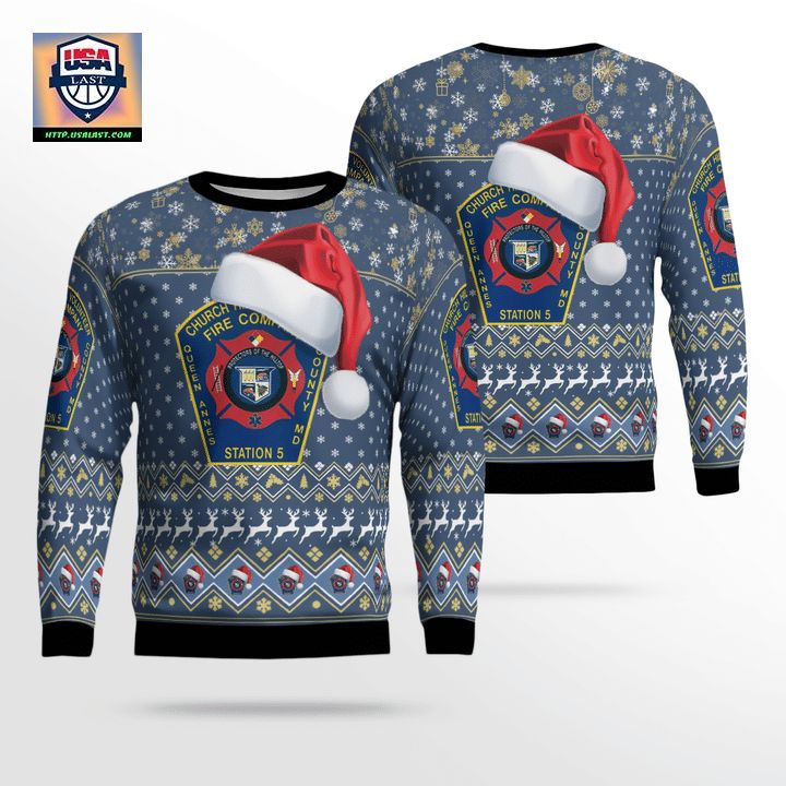 Church Hill Volunteer Fire Company Queen Annes County Maryland Christmas AOP Sweater