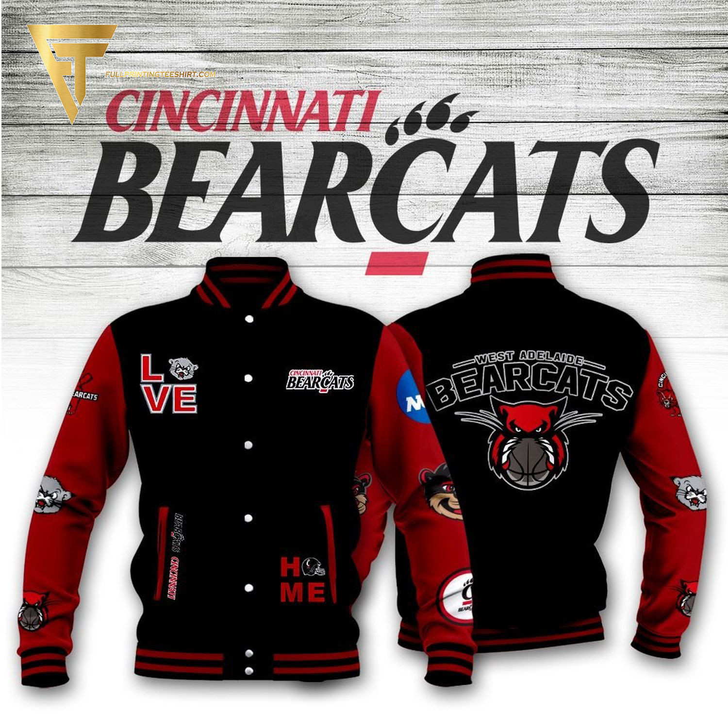Cincinnati Bearcats Black Red Varsity Baseball Jacket for Men & Women | NCAA Team Fan Gift