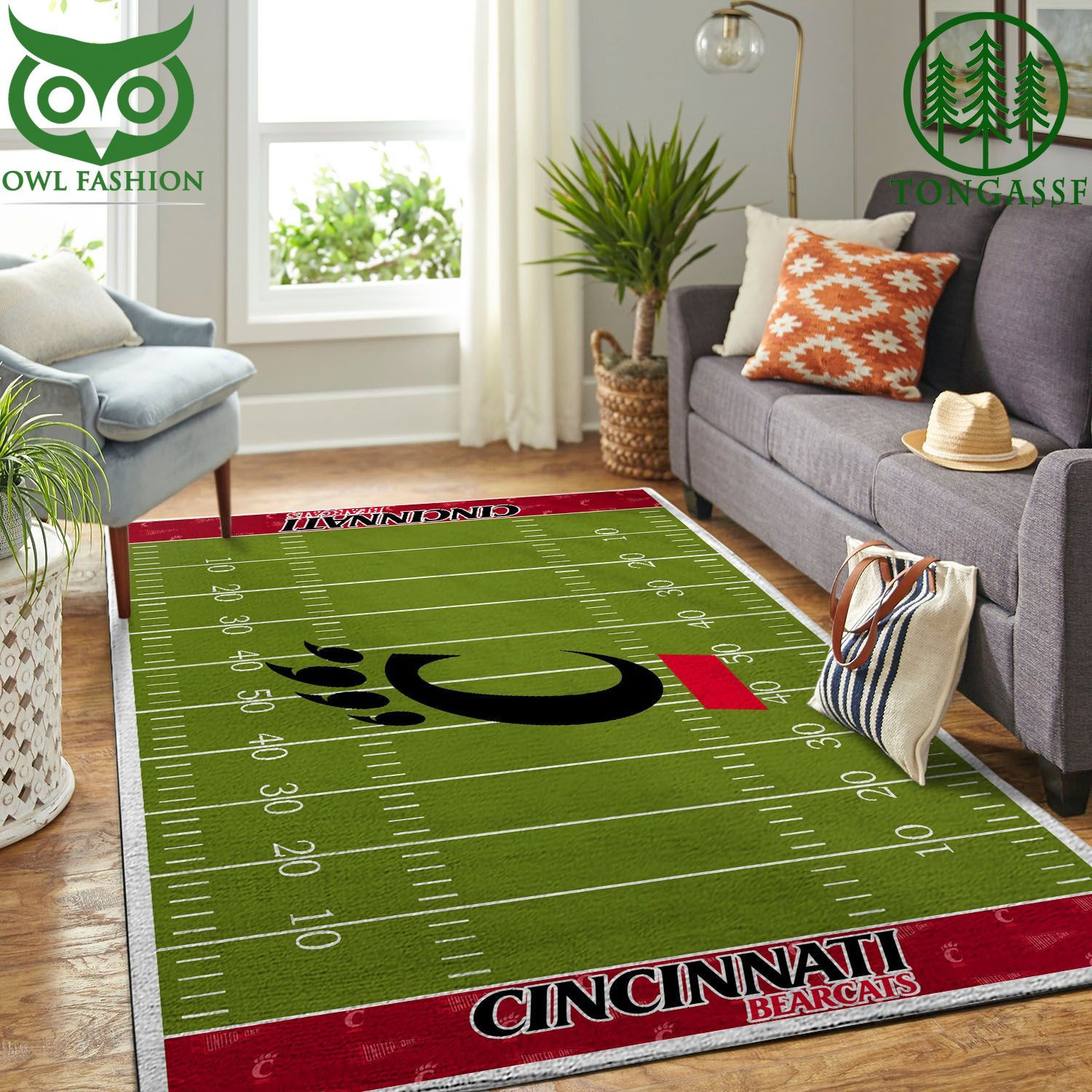 Cincinnati Bearcats Football Field Carpet Rug Rectangle Area Rug – Full Print Carpet For Living Room & Bedroom Home Decor