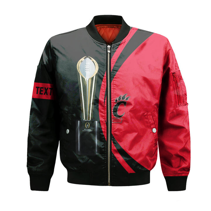 Cincinnati Bearcats Personalized Text Champions Bomber Jacket | NCAA College Team Jacket for Men & Women | Sports Fan Gift