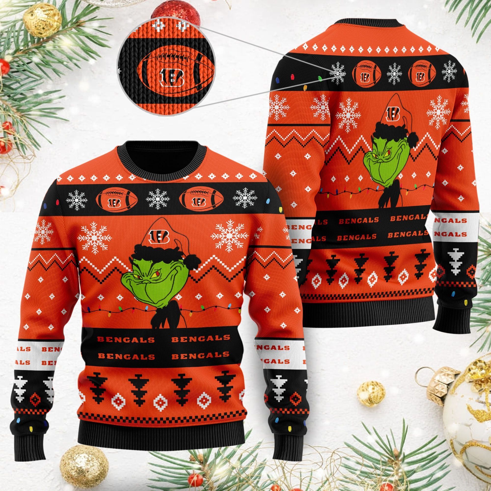 Cincinnati Bengals American NFL Football Team Logo Cute Grinch 3D Men And Women Ugly Christmas Sweater For Sport Lovers On Christmas Days
