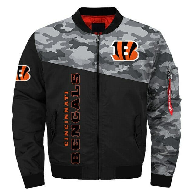 Cincinnati Bengals Black Camo Bomber Jacket | NFL Team Jacket for Men & Women | Football Fan Gift