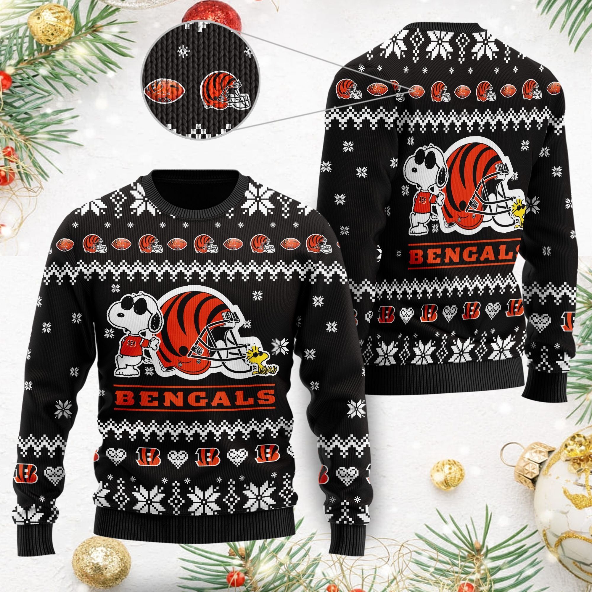Cincinnati Bengals Cute The Snoopy Show Football Helmet 3D All Over Print Ugly Christmas Sweater For American Football Players And Fans On Christmas Days