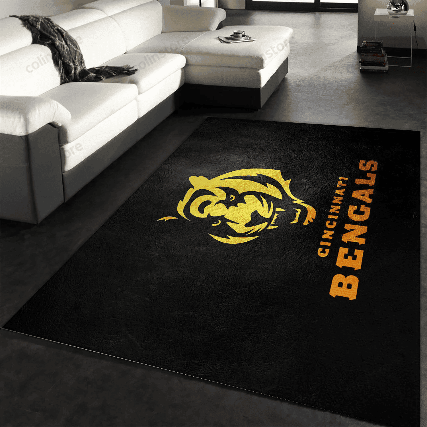 Cincinnati Bengals Gold Rectangle Area Rug – Full Print Carpet For Living Room & Bedroom Home Decor
