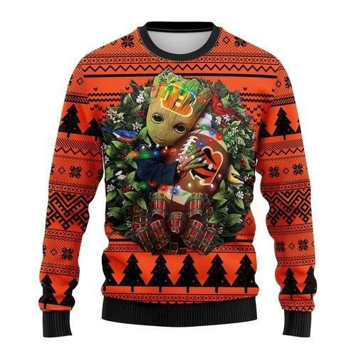 Cincinnati Bengals Groot Hug Ugly Christmas Sweater, Perfect Holiday Gift