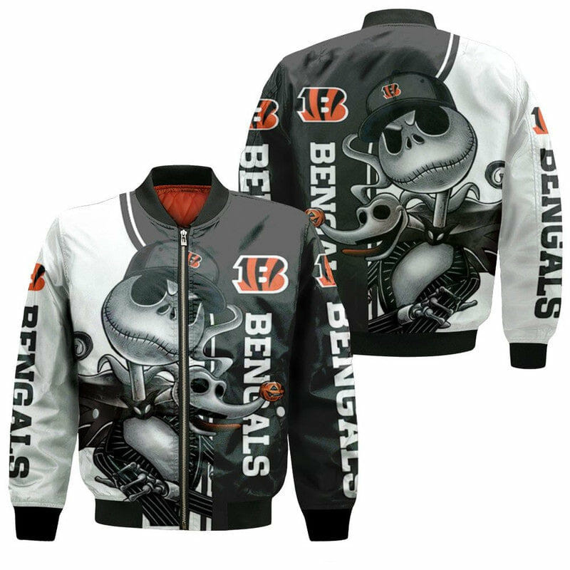 Cincinnati Bengals Jack Skellington Bomber Jacket | NFL Team Jacket for Men & Women | Football Fan Gift
