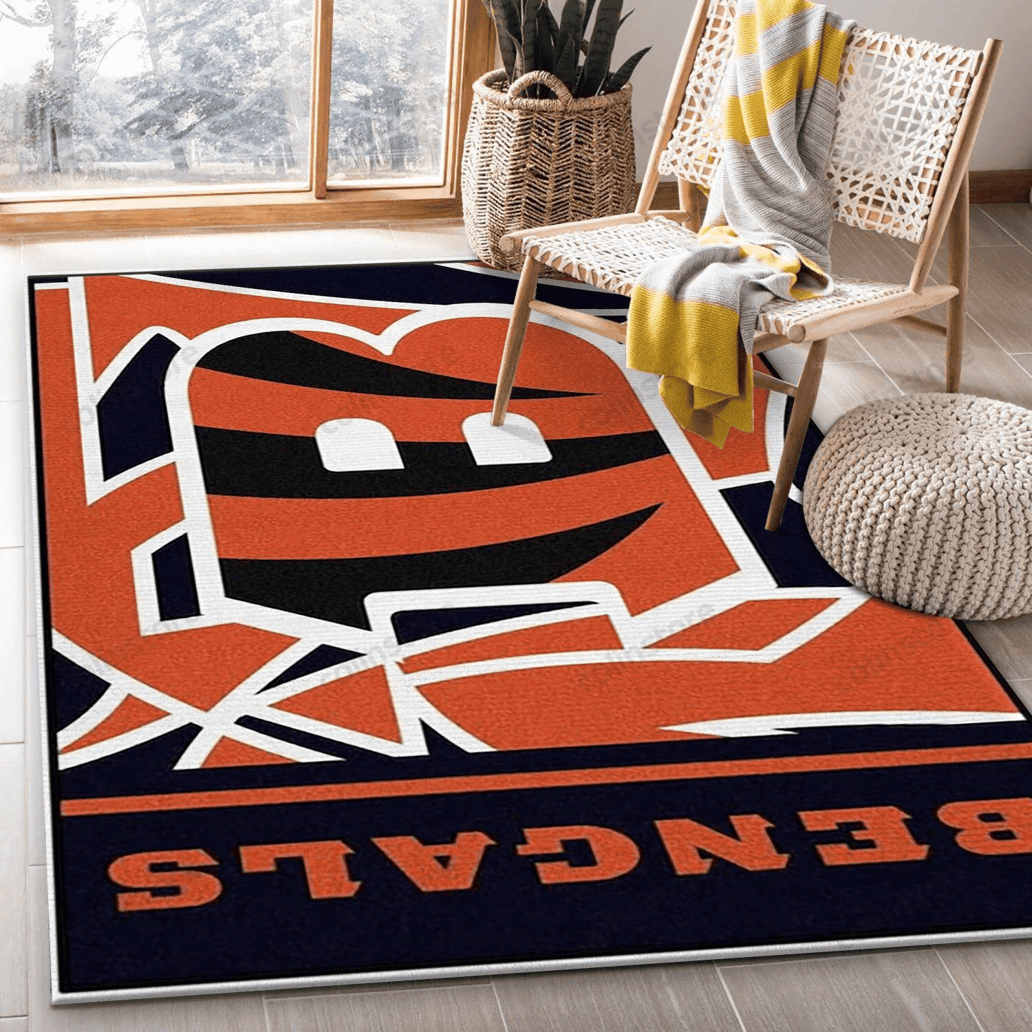 Cincinnati Bengals Logo Rectangle Area Rug – Full Print Carpet For Living Room & Bedroom Home Decor