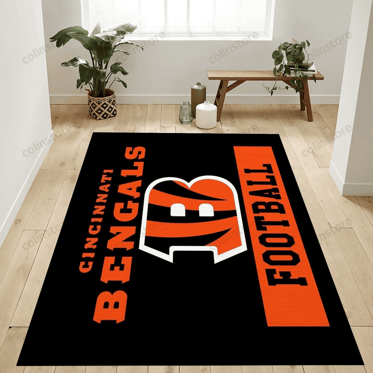 Cincinnati Bengals Logo Rectangle Area Rug – Full Print Carpet For Living Room & Bedroom Home Decor