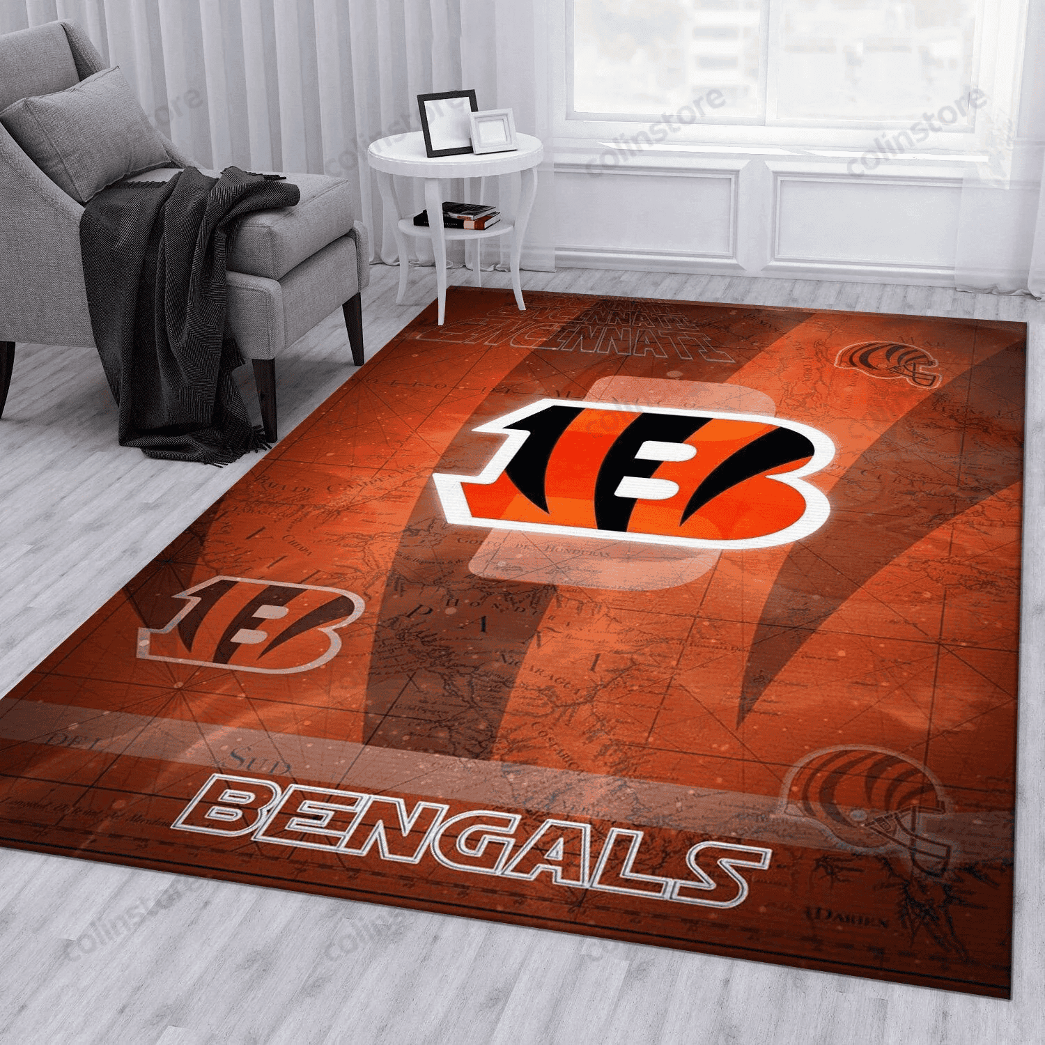 Cincinnati Bengals Logo Rectangle Area Rug – Full Print Carpet For Living Room & Bedroom Home Decor
