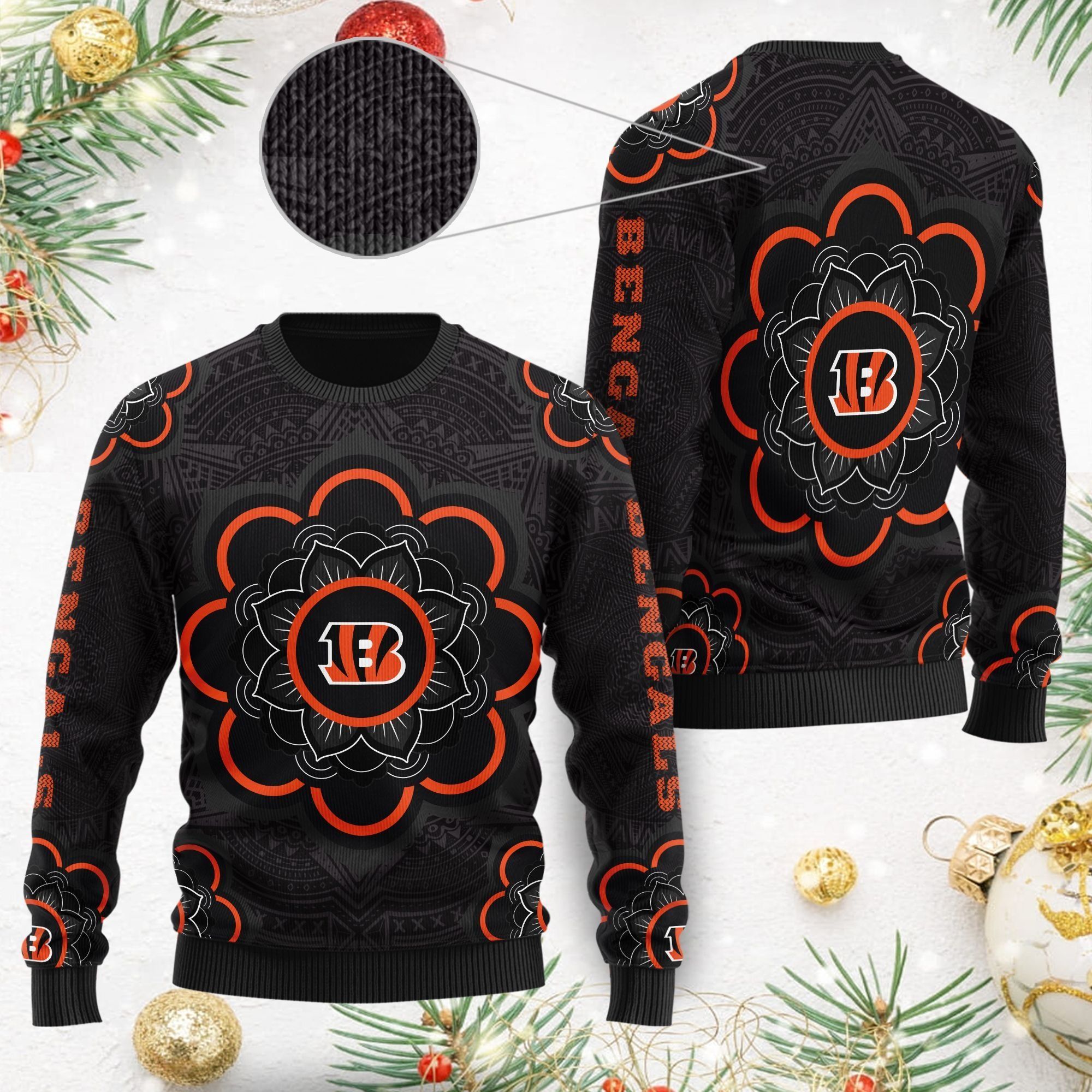 Cincinnati Bengals Mandala Logo Ugly Christmas Sweater NFL Football Fans On Xmas