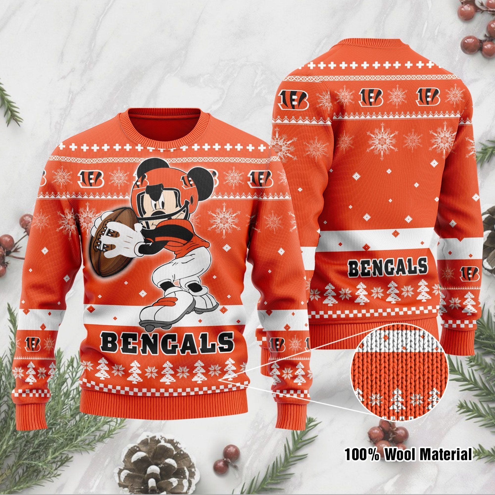 Cincinnati Bengals Mickey Mouse Funny Ugly Christmas Sweater Holiday Xmas Party Men Women Plus Size