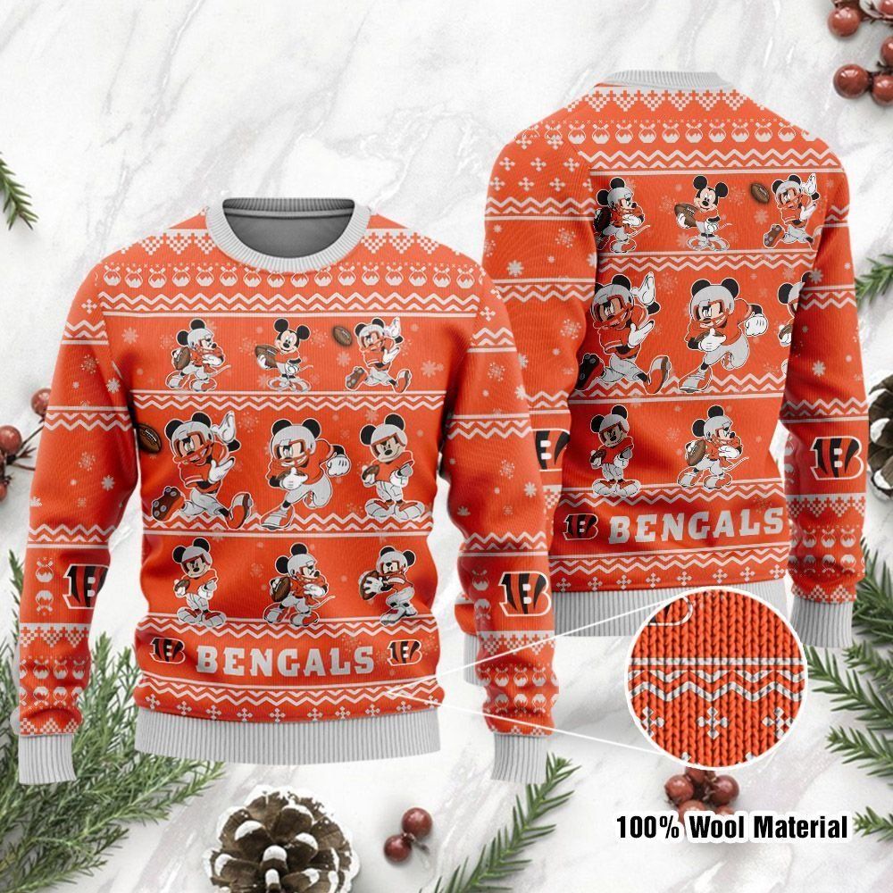 Cincinnati Bengals Mickey Mouse Ugly Christmas Sweater Holiday Party Men Women Plus Size