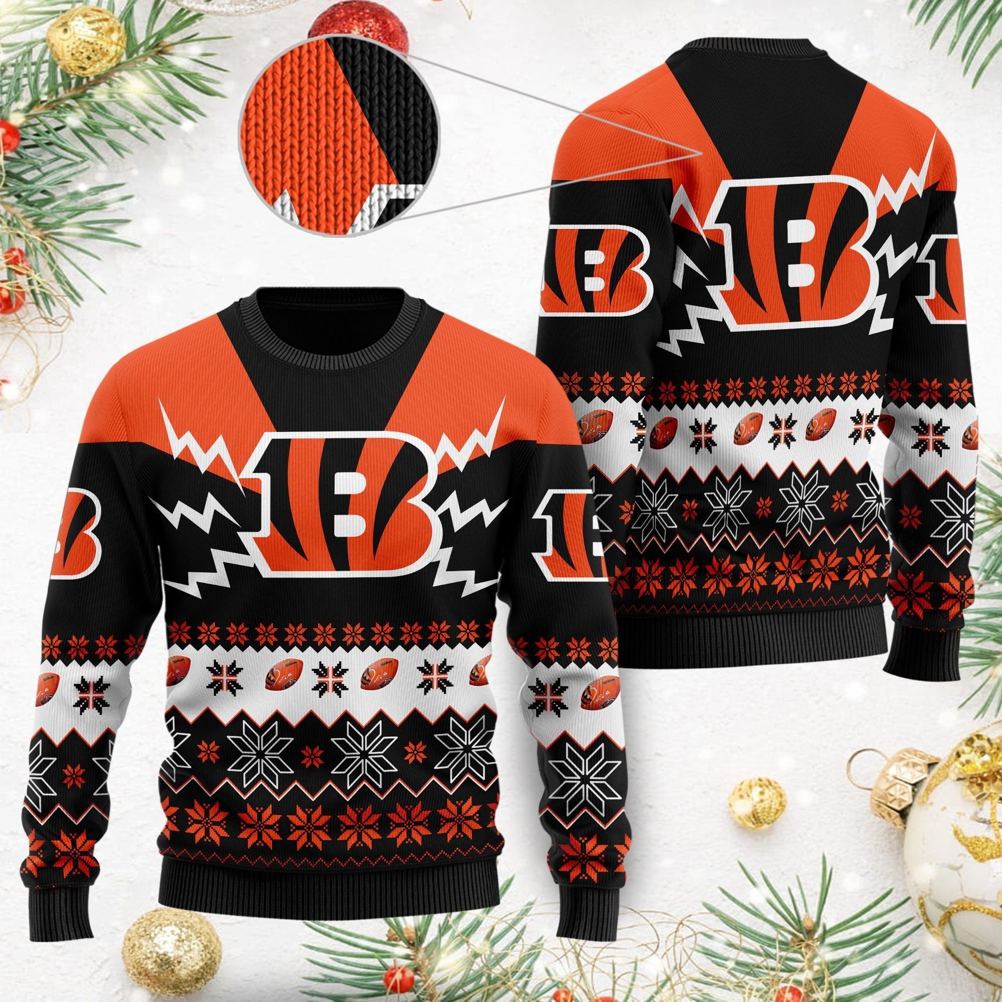 Cincinnati Bengals NFL Football Team Logo Symbol 3D Ugly Christmas Sweater