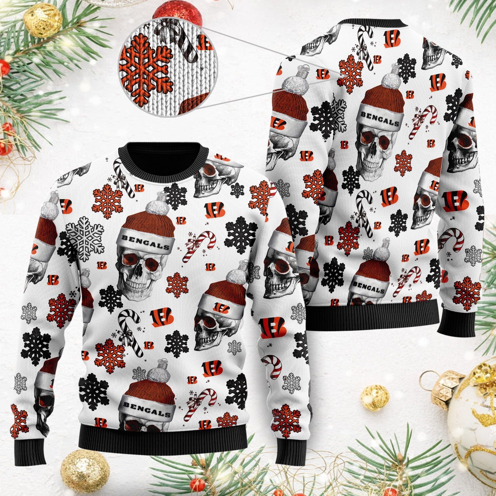 Cincinnati Bengals NFL Football Team Santa Skulls Ugly Christmas Sweater