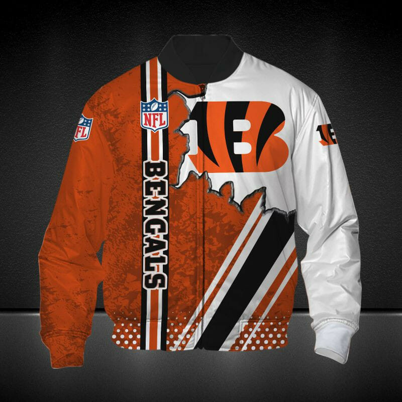 Cincinnati Bengals Orange White Bomber Jacket | NFL Team Jacket for Men & Women | Football Fan Gift