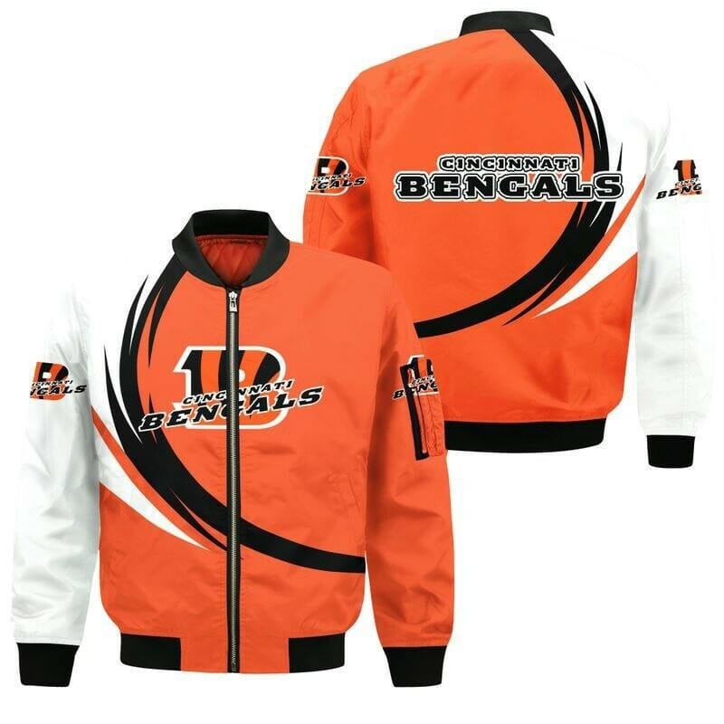 Cincinnati Bengals Orange White Bomber Jacket | NFL Team Jacket for Men & Women | Football Fan Gift