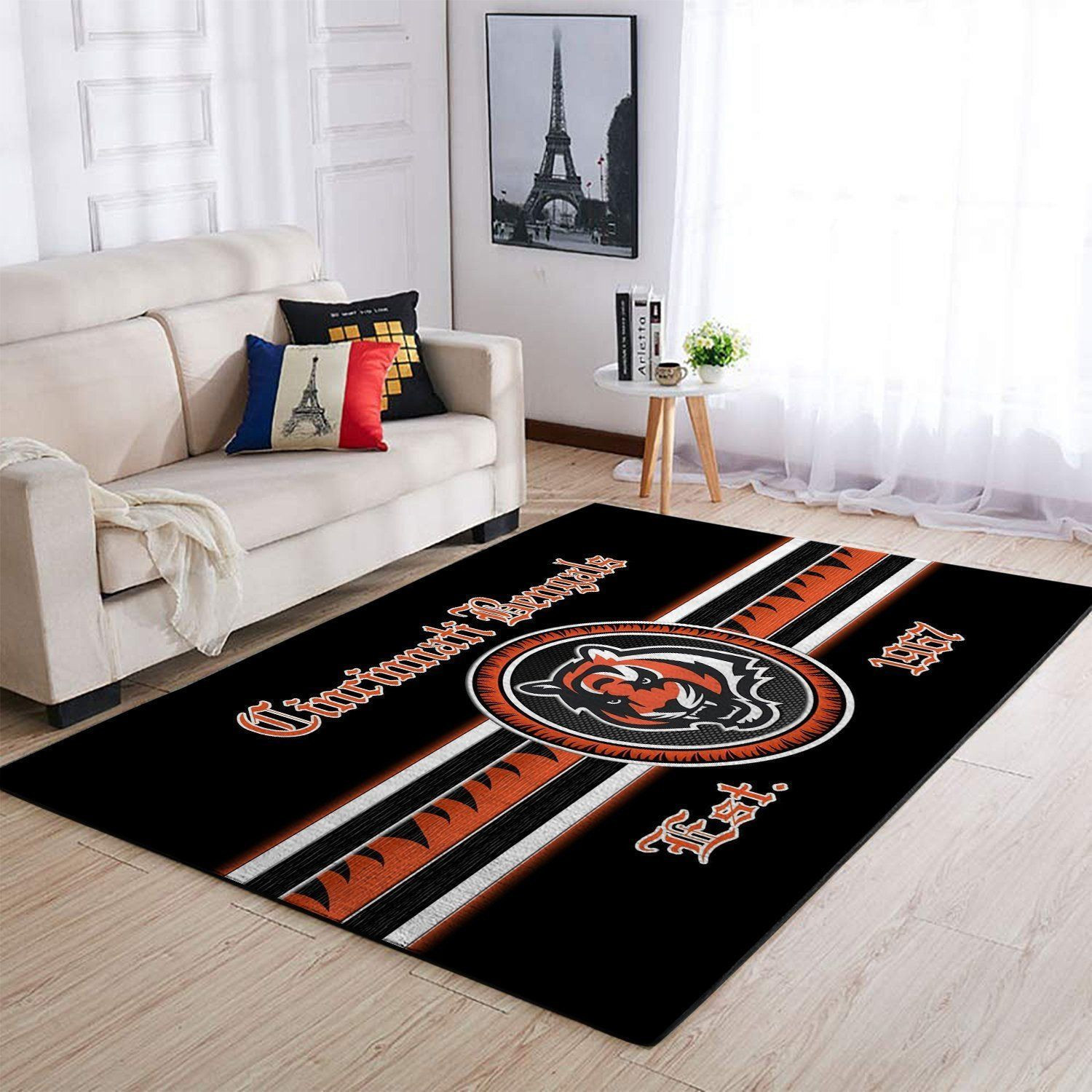 Cincinnati Bengals Rectangle Area Rug – Full Print Carpet For Living Room & Bedroom Home Decor