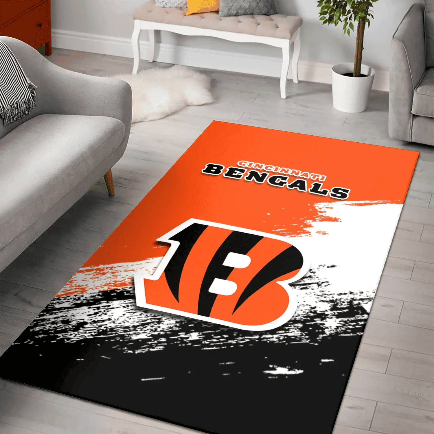 Cincinnati Bengals Rectangle Area Rug – Full Print Carpet For Living Room & Bedroom Home Decor