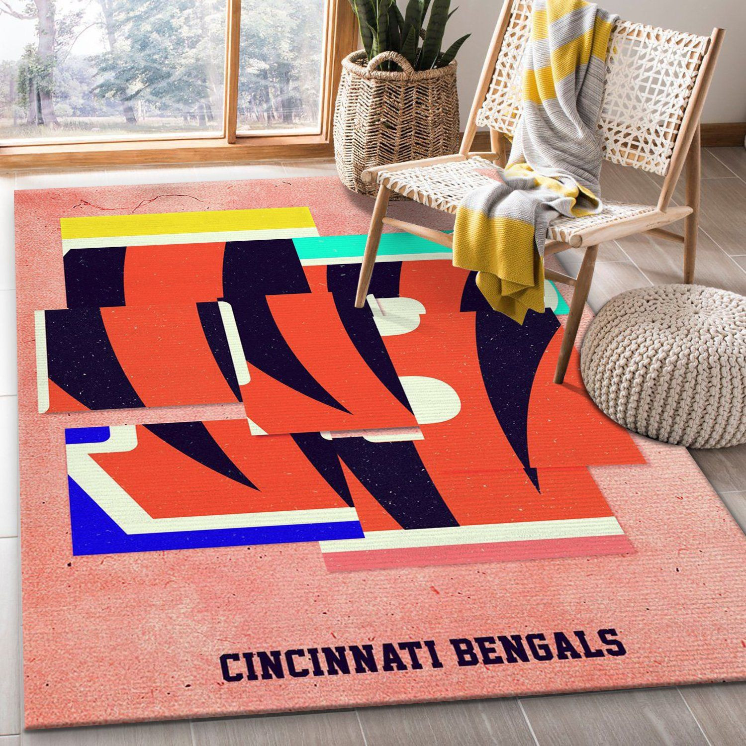 Cincinnati Bengals Rectangle Area Rug – Full Print Carpet For Living Room & Bedroom Home Decor