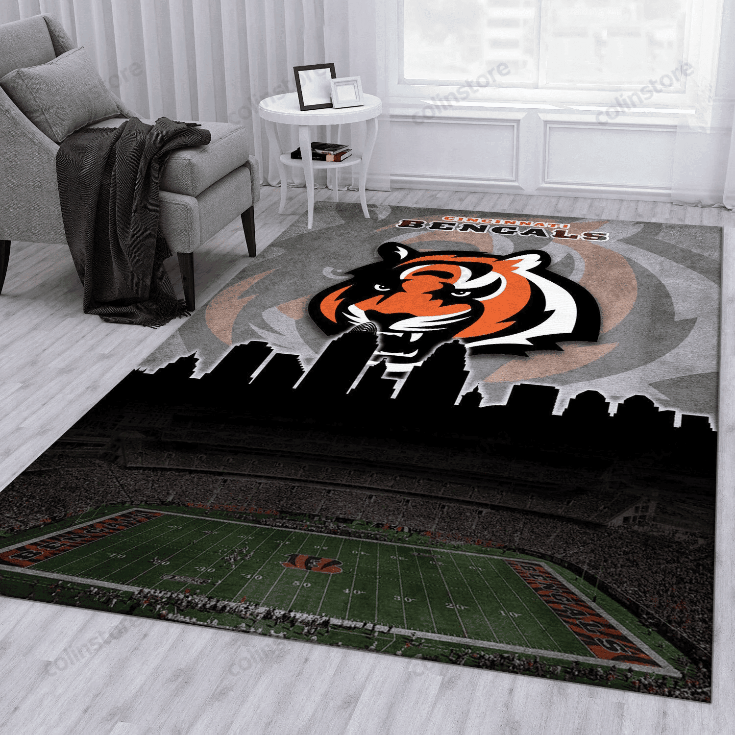 Cincinnati Bengals Rectangle Area Rug – Full Print Carpet For Living Room & Bedroom Home Decor