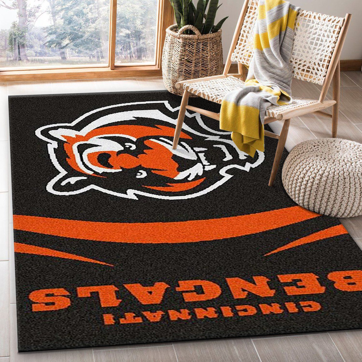 Cincinnati Bengals Rectangle Area Rug – Full Print Carpet For Living Room & Bedroom Home Decor