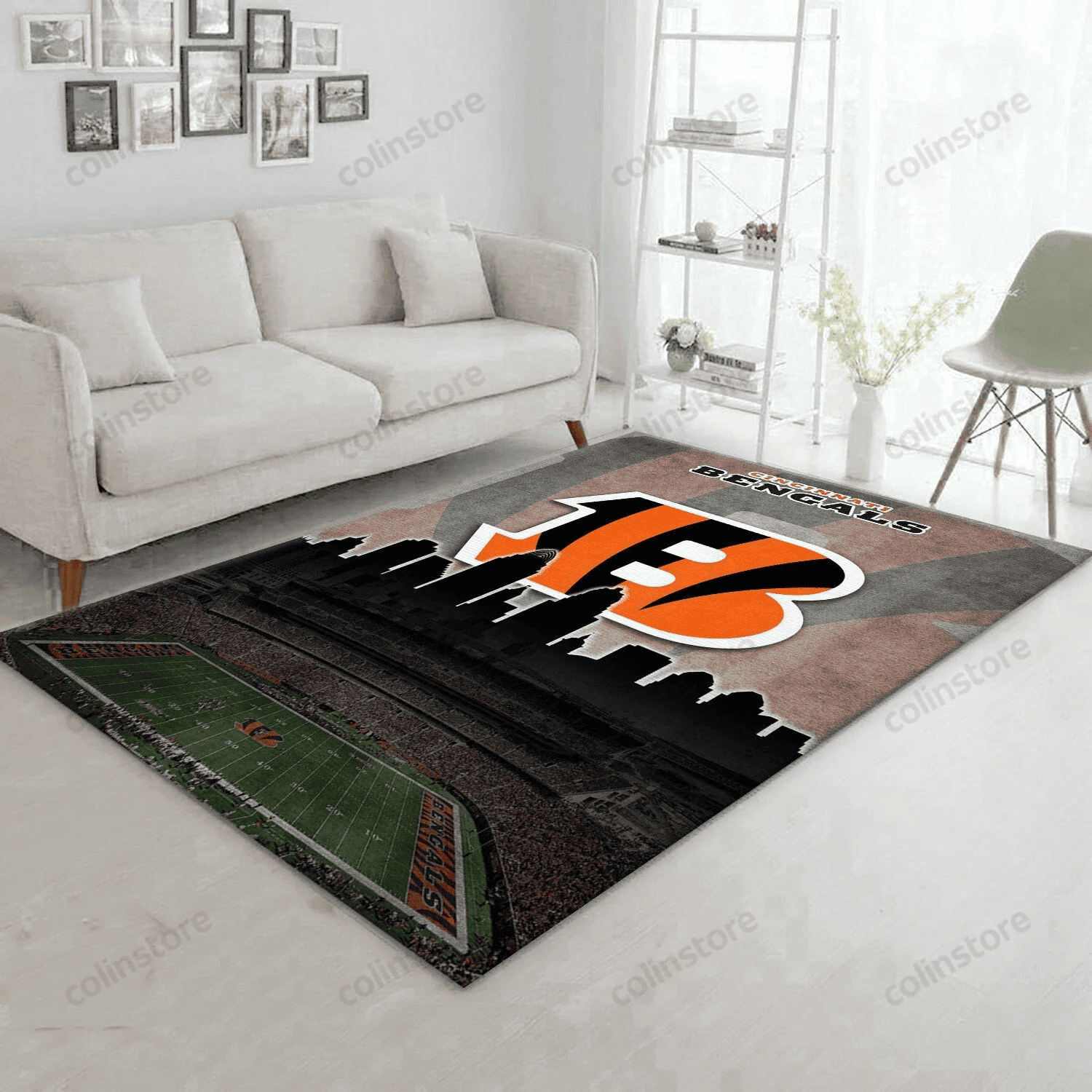 Cincinnati Bengals Rectangle Area Rug – Full Print Carpet For Living Room & Bedroom Home Decor