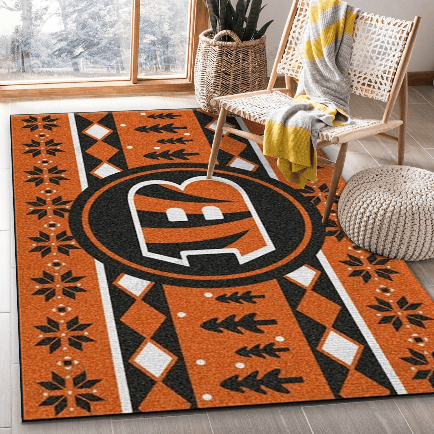 Cincinnati Bengals Rectangle Area Rug – Full Print Carpet For Living Room & Bedroom Home Decor