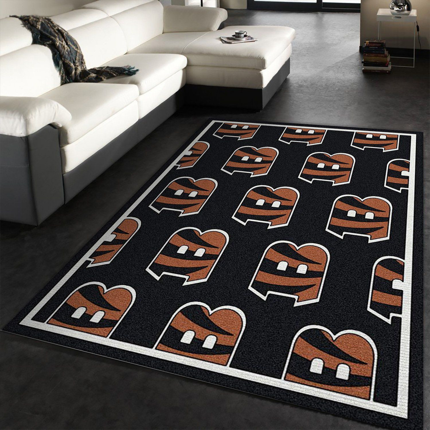 Cincinnati Bengals Repeat Rug Team Rectangle Area Rug – Full Print Carpet For Living Room & Bedroom Home Decor