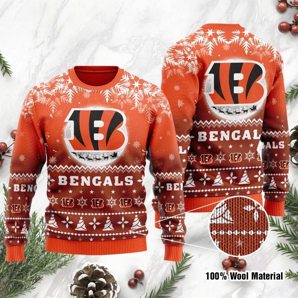 Cincinnati Bengals Santa Claus In The Moon Ugly Christmas Sweater Holiday Party For Men Women