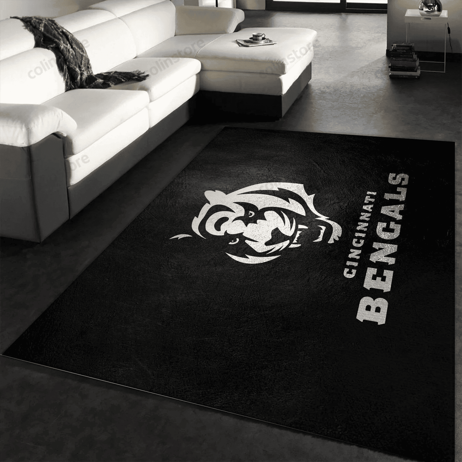 Cincinnati Bengals Silver Rectangle Area Rug – Full Print Carpet For Living Room & Bedroom Home Decor