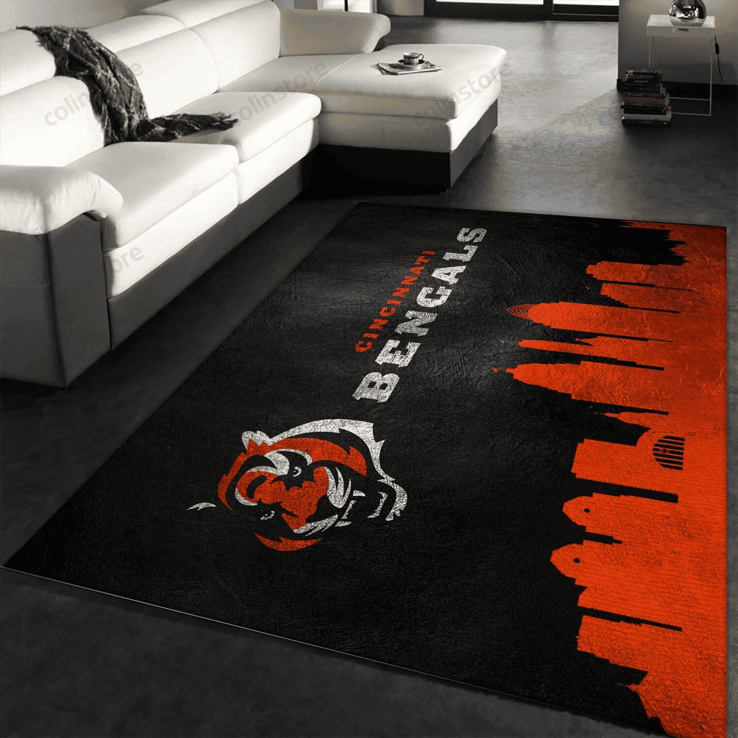 Cincinnati Bengals Skyline Rectangle Area Rug – Full Print Carpet For Living Room & Bedroom Home Decor
