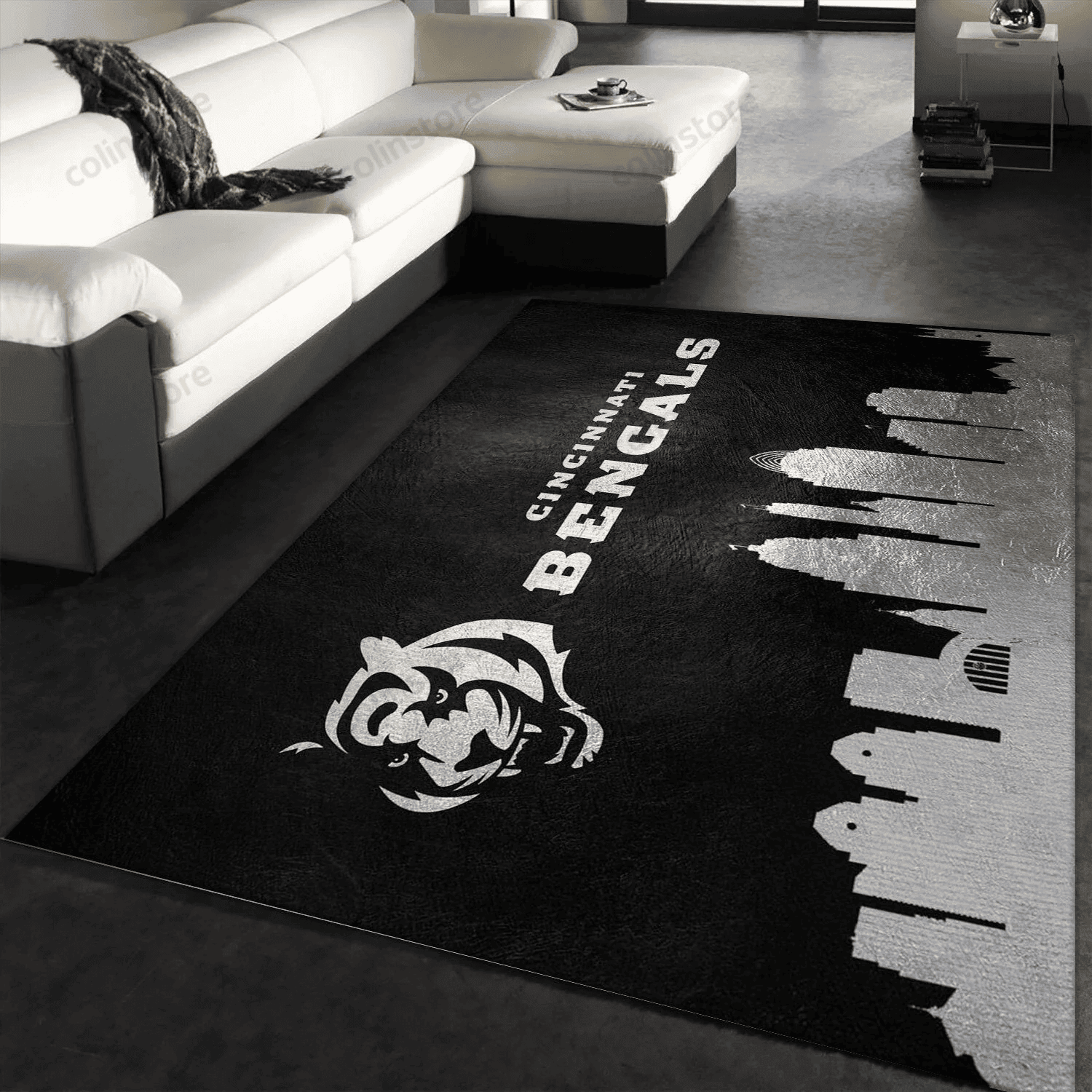 Cincinnati Bengals Skyline Rectangle Area Rug – Full Print Carpet For Living Room & Bedroom Home Decor