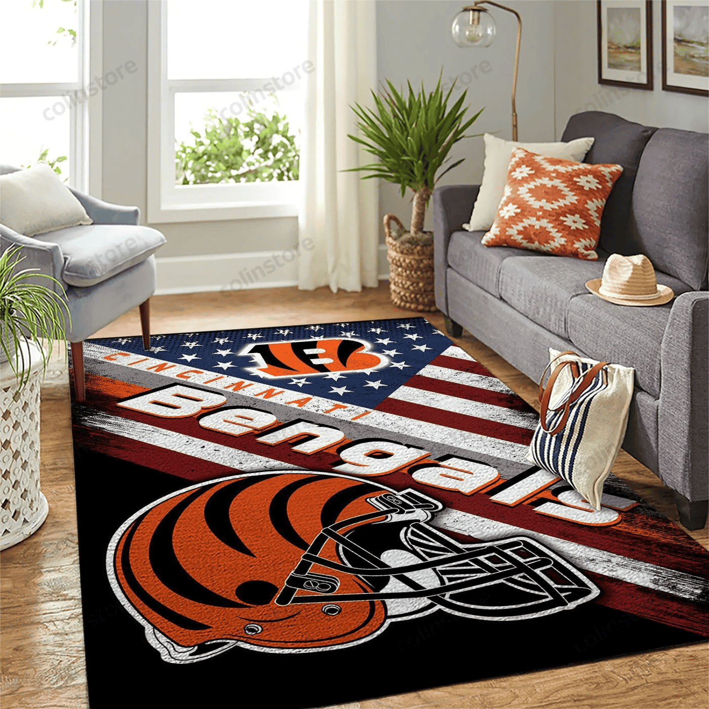 Cincinnati Bengals Team Logo American Rectangle Area Rug – Full Print Carpet For Living Room & Bedroom Home Decor