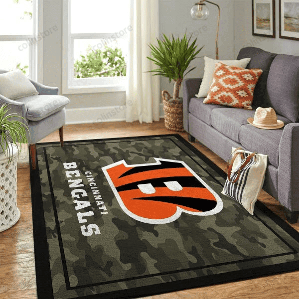 Cincinnati Bengals Team Logo Camo 3D Rectangle Area Rug – Full Print Carpet For Living Room & Bedroom Home Decor