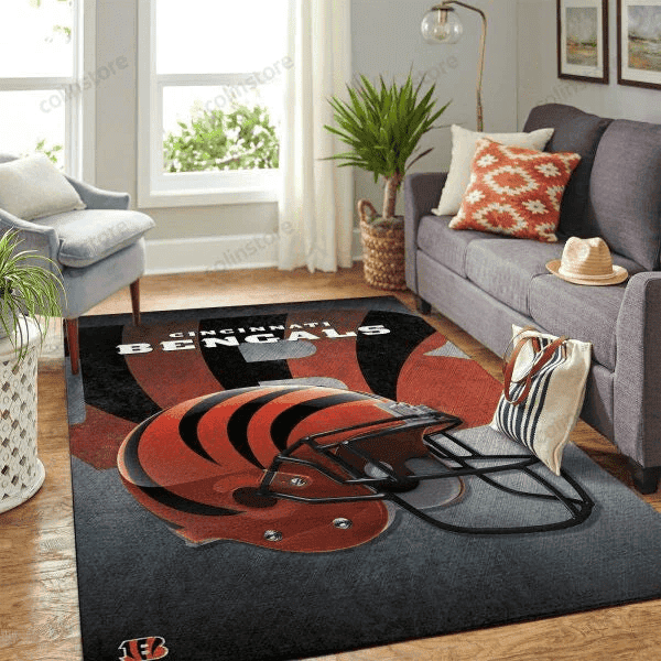 Cincinnati Bengals Team Logo Helmet 3D Rectangle Area Rug – Full Print Carpet For Living Room & Bedroom Home Decor