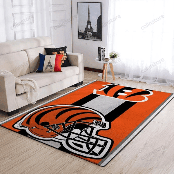 Cincinnati Bengals Team Logo Helmet Nice Gift 3D Rectangle Area Rug – Full Print Carpet For Living Room & Bedroom Home Decor