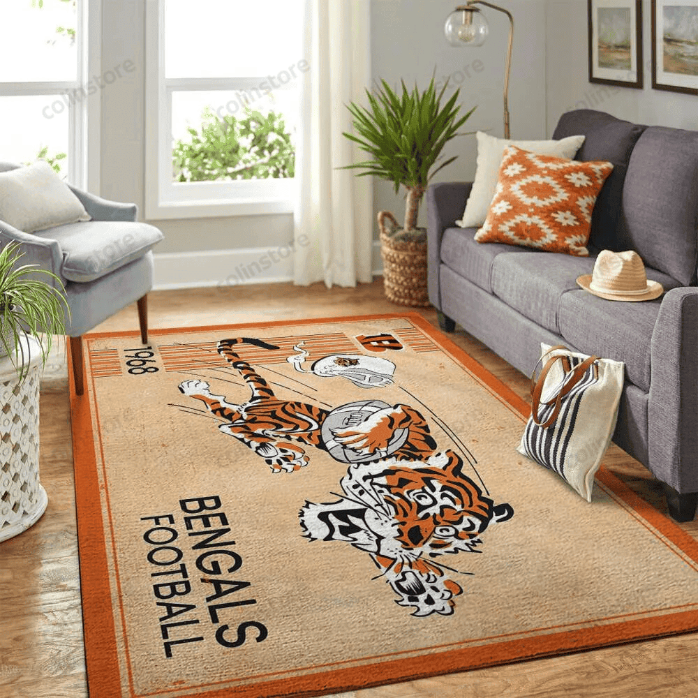 Cincinnati Bengals Team Logo Rectangle Area Rug – Full Print Carpet For Living Room & Bedroom Home Decor