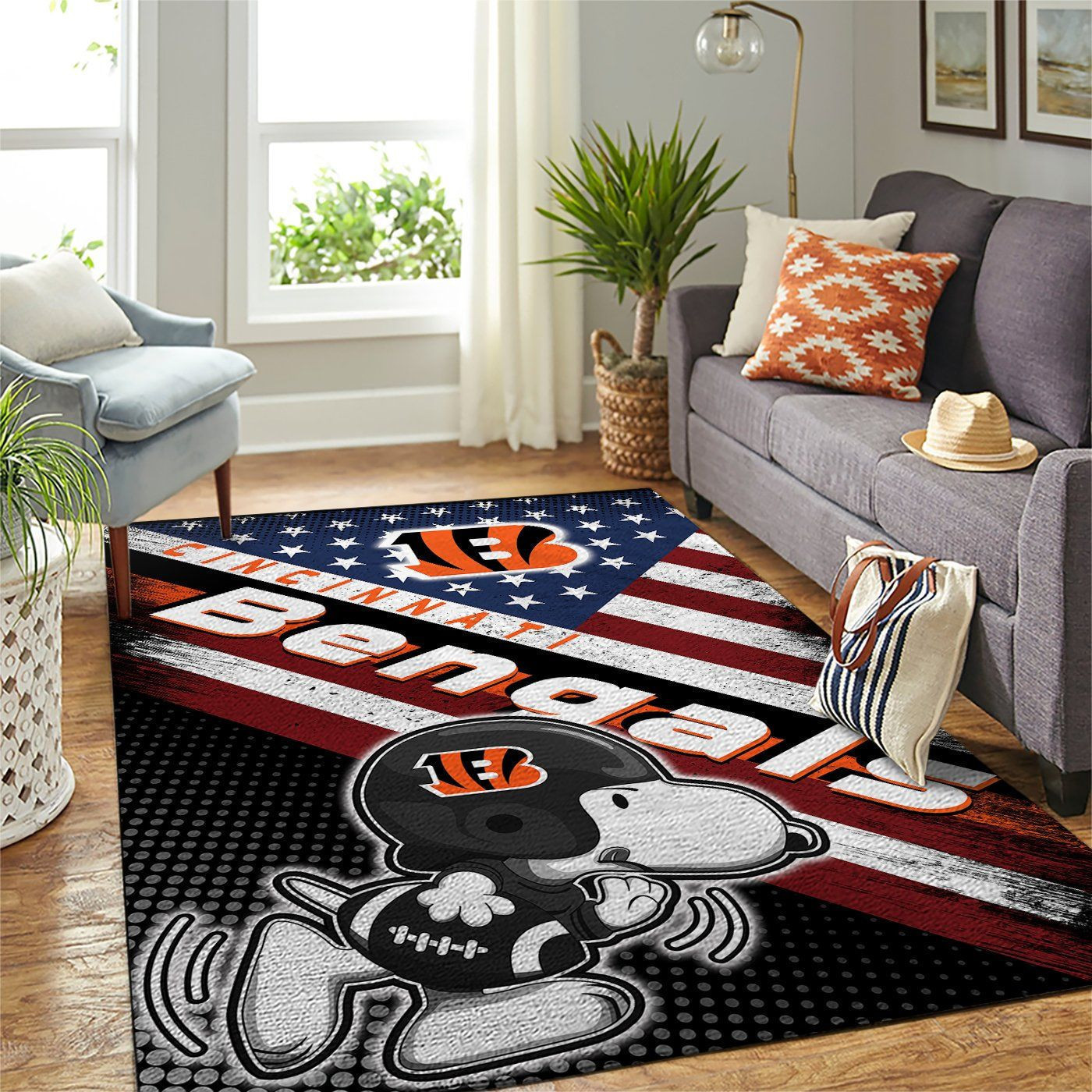 Cincinnati Bengals Team Logo Snoopy Us Rectangle Area Rug – Full Print Carpet For Living Room & Bedroom Home Decor