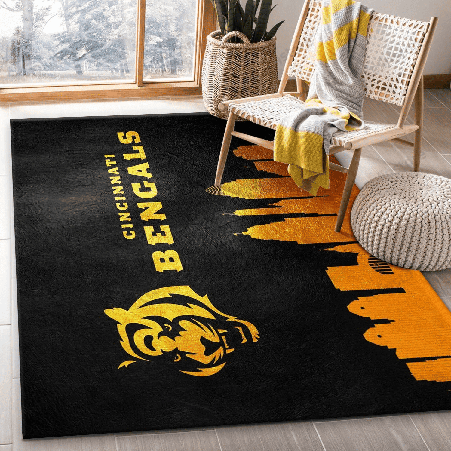 Cincinnati Bengals Team Logos Rectangle Area Rug – Full Print Carpet For Living Room & Bedroom Home Decor