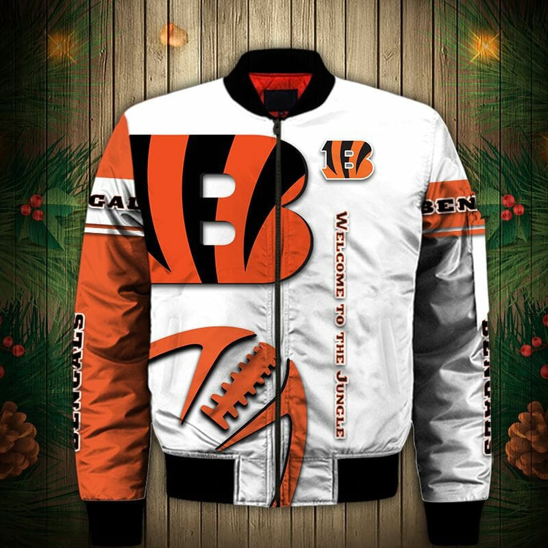 Cincinnati Bengals White Orange Bomber Jacket | NFL Team Jacket for Men & Women | Football Fan Gift
