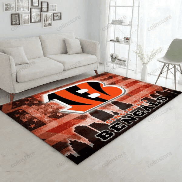 Cincinnati Bengals With Flag Usa 3D Rectangle Area Rug – Full Print Carpet For Living Room & Bedroom Home Decor